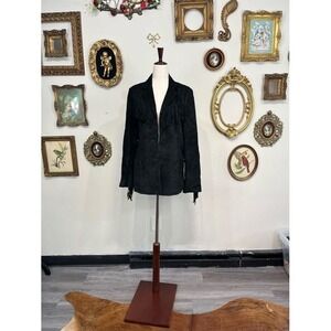 Denim & Co. Vintage Y2K Black Genuine Suede Western Fringe Jacket M